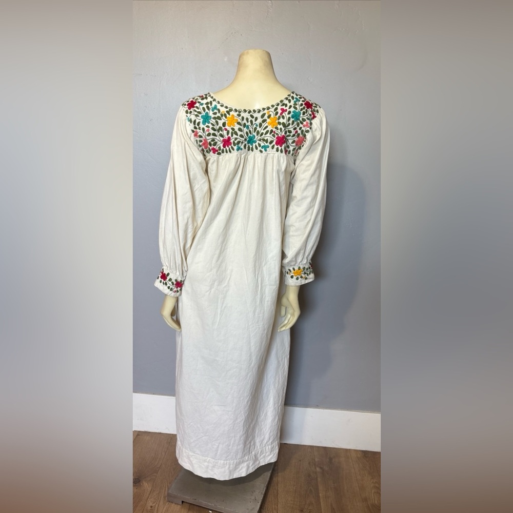 Vintage Floral Embroidered White Handmade Maxi Dress Boho Cottage pockets - Picture 2 of 9